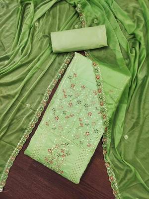Women's green handwork dress material 1