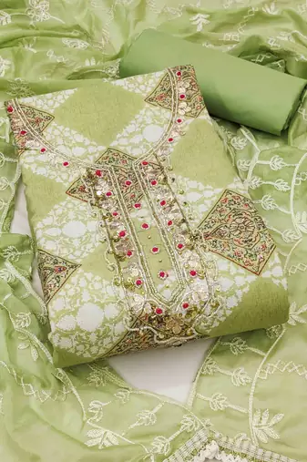 Women's green handwork dress material