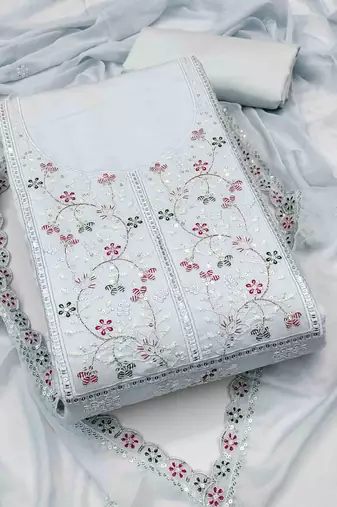 Women's grey handwork dress material