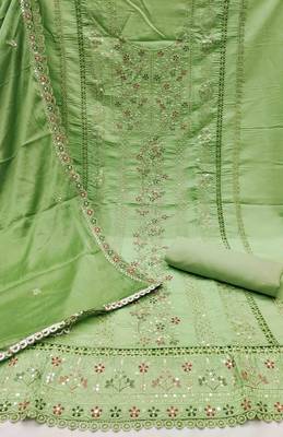 Women's green handwork dress material 3