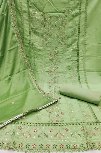 Women's green handwork dress material