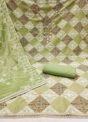 Women's green handwork dress material 3