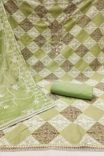 Women's green handwork dress material