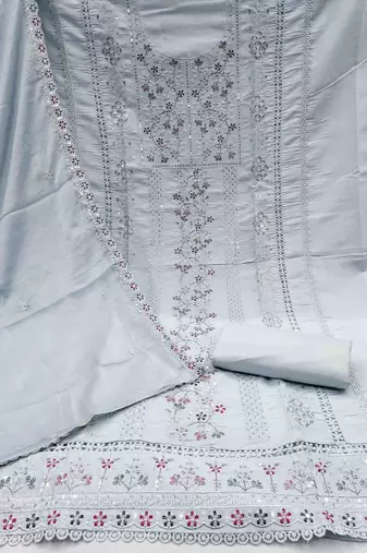 Women's grey handwork dress material