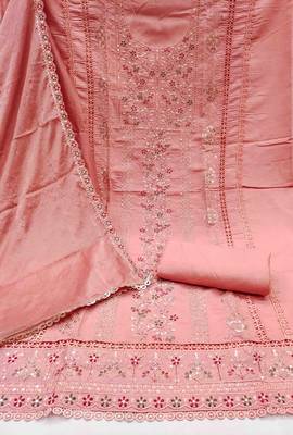 Women's peach handwork dress material 3