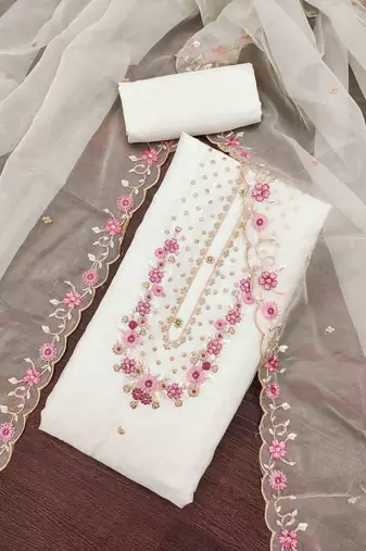 Women's white handwork dress material
