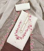 Women's white handwork dress material
