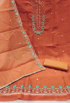 Women's rust handwork dress material 3