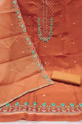 Women's rust handwork dress material