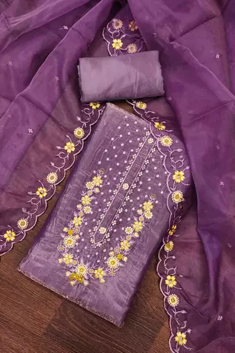 Women's purple handwork dress material