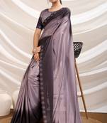Mauve ombre dyed crepe dual tone stone border work saree with blouse