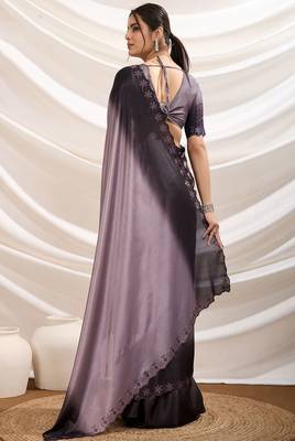 Mauve ombre dyed crepe dual tone stone border work saree with blouse 2