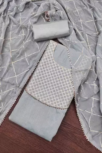 Women's grey gota work dress material