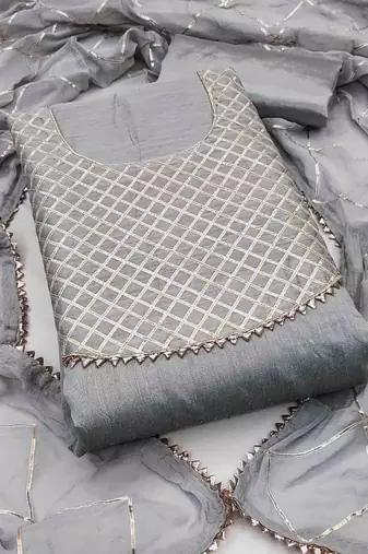 Women's grey gota work dress material
