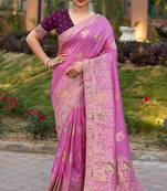 Pink pure dola silk jacquard woven saree with blouse