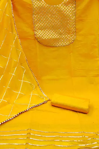Women's yellow gota work dress material