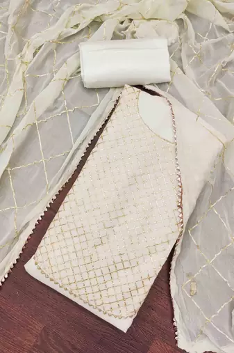 Women's white gota work dress material