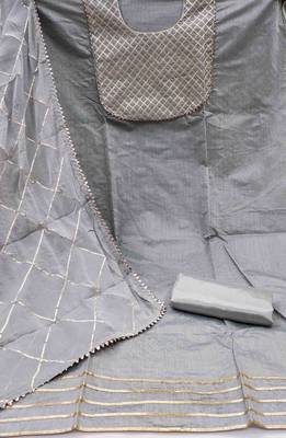 Women's grey gota work dress material 3