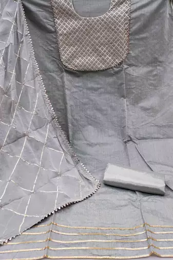 Women's grey gota work dress material