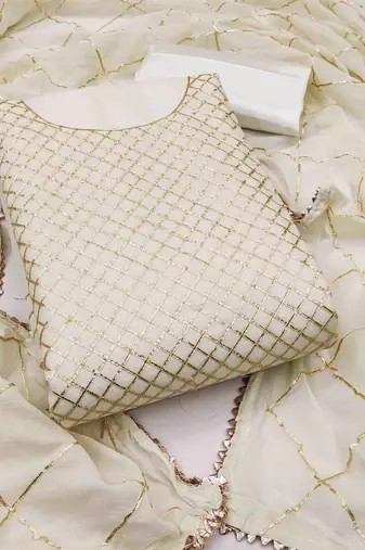 Women's white gota work dress material