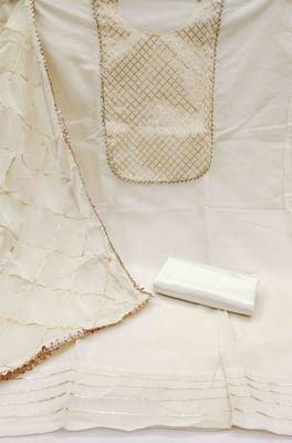 Women's white gota work dress material 3