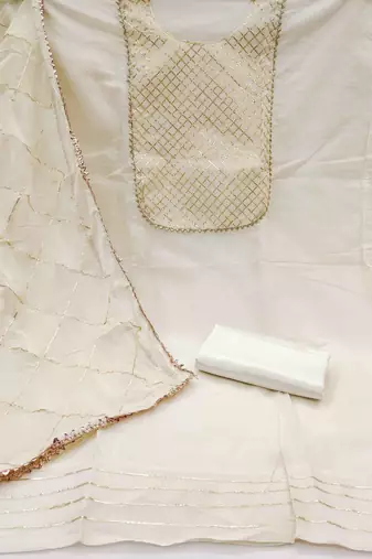 Women's white gota work dress material