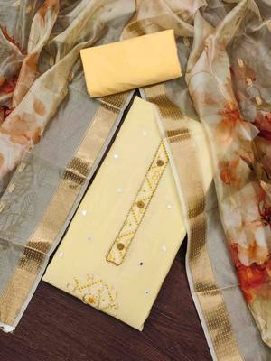 Women's yellow handwork dress material 1