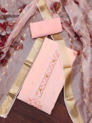 Women's peach handwork dress material 1