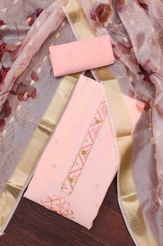 Women's peach handwork dress material