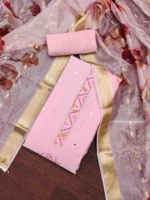 Women's pink handwork dress material 1