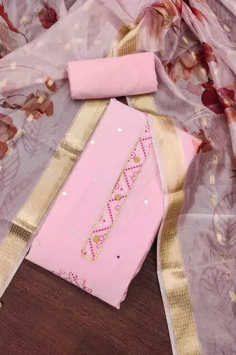Women's pink handwork dress material