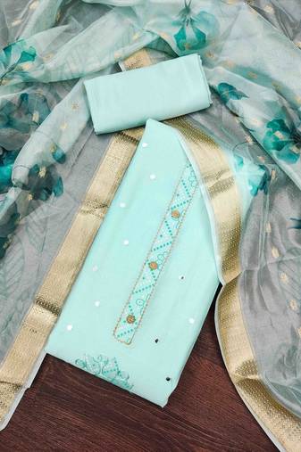 Women's sky blue handwork dress material