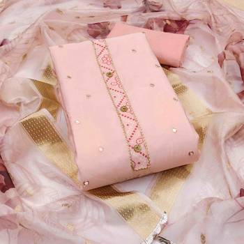 Women's peach handwork dress material 2