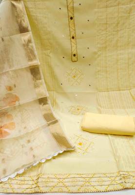 Women's yellow handwork dress material 3