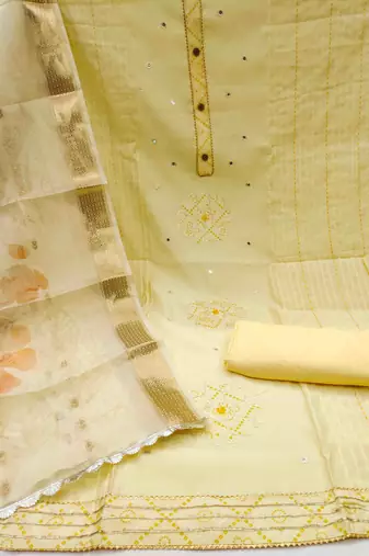 Women's yellow handwork dress material