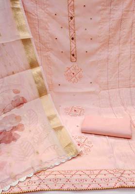 Women's peach handwork dress material 3