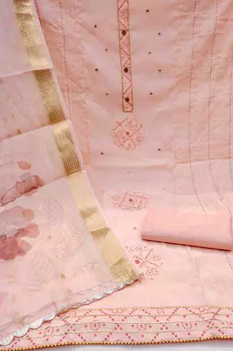 Women's peach handwork dress material