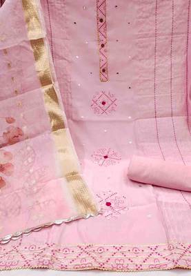 Women's pink handwork dress material 3