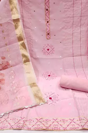Women's pink handwork dress material