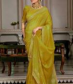 Mustard gold crush cutdana with zarkan work saree with blouse