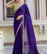 Violet satin with velvet lustre sheen handwork lace with piping & cutwork saree with blouse