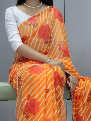 Orange leheriya printed weightless saree with unstitched blouse 2