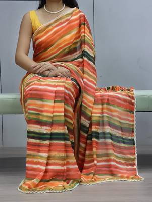 Multicolor leheriya printed weightless saree with unstitched blouse 1