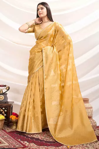 Mustard crush tissue silk zari woven (butta, patta & rich pallu) saree with blouse