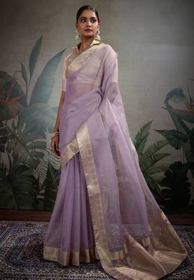 Lavender tissue silk woven patta & pallu saree with blouse 1