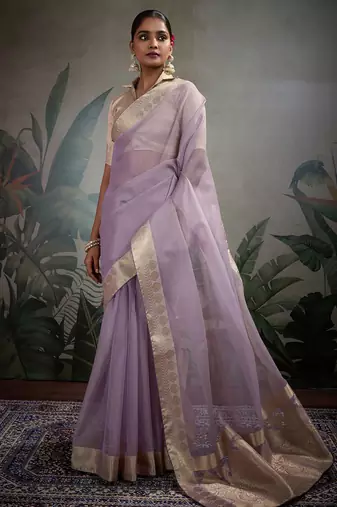 Lavender tissue silk woven patta & pallu saree with blouse