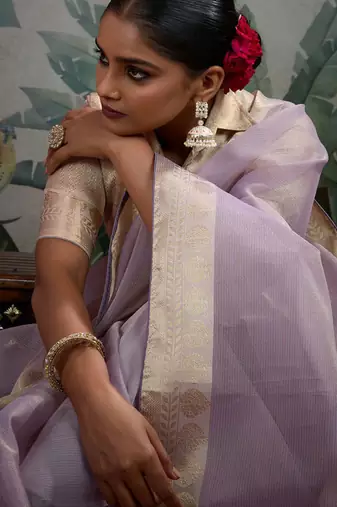 Lavender tissue silk woven patta & pallu saree with blouse