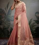 Peach tissue silk woven patta & pallu saree with blouse