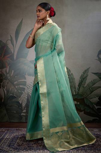Green faux georgette embroidery with sequins work top-palazzo with dupatta Full Stitched Free Size