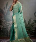 Green faux georgette embroidery with sequins work top-palazzo with dupatta Full Stitched Free Size